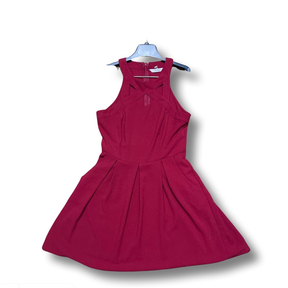 Speechless burgundy fit and flare halter dress